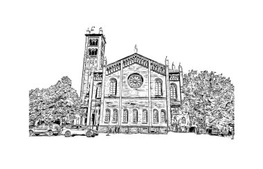 Print Building view with landmark of Potsdam is the city in Germany. Hand drawn sketch illustration in vector.