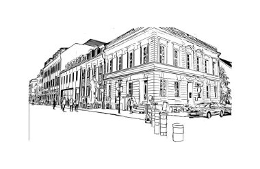 Print Building view with landmark of Potsdam is the city in Germany. Hand drawn sketch illustration in vector.