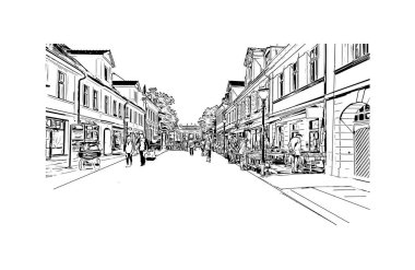 Print Building view with landmark of Potsdam is the city in Germany. Hand drawn sketch illustration in vector.