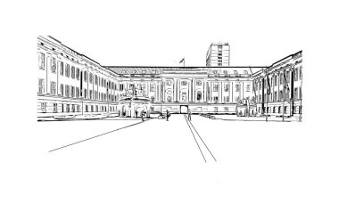 Print Building view with landmark of Potsdam is the city in Germany. Hand drawn sketch illustration in vector.