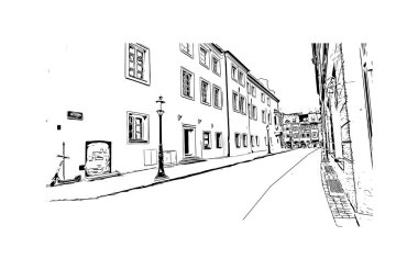 Print Building view with landmark of Poznan is the city in Poland. Hand drawn sketch illustration in vector.