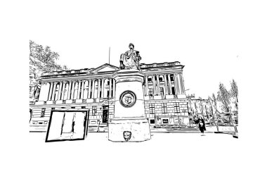 Print Building view with landmark of Poznan is the city in Poland. Hand drawn sketch illustration in vector.