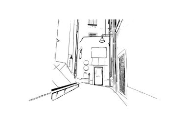 Print Building view with landmark of Pozzuoli is the city in Italy. Hand drawn sketch illustration in vector.