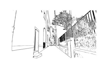 Print Building view with landmark of Pozzuoli is the city in Italy. Hand drawn sketch illustration in vector.