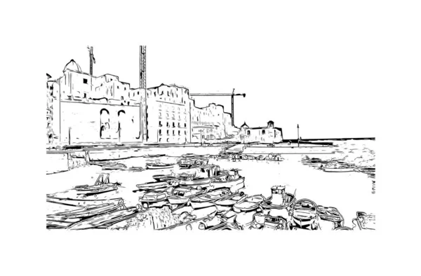 Print Building View Landmark Pozzuoli City Italy Hand Drawn Sketch —  Vetores de Stock