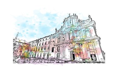 Print Building view with landmark of Prague is the capital of the Czech Republic. Hand drawn sketch illustration in vector.