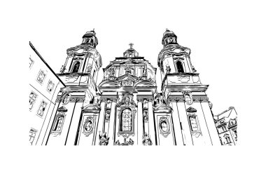Print Building view with landmark of Prague is the capital of the Czech Republic. Hand drawn sketch illustration in vector.