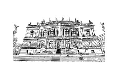 Print Building view with landmark of Prague is the capital of the Czech Republic. Hand drawn sketch illustration in vector.