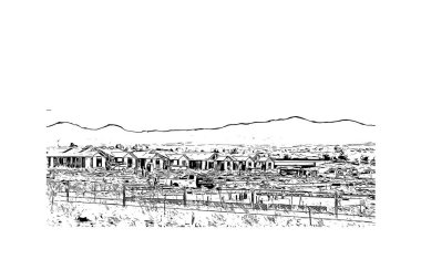 Print Building view with landmark of Prescott is a city in central Arizona. Hand drawn sketch illustration in vector.