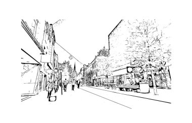 Print Building view with landmark of Preston is the city in England. Hand drawn sketch illustration in vector.