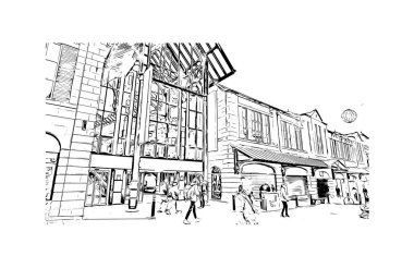 Print Building view with landmark of Preston is the city in England. Hand drawn sketch illustration in vector.