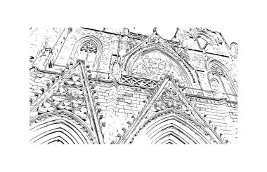 Print Building view with landmark of Protaras is the municipality in Cyprus. Hand drawn sketch illustration in vector.