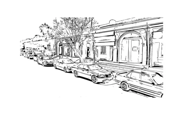 Print Building View Landmark Protaras Municipality Cyprus Hand Drawn Sketch — Vetor de Stock
