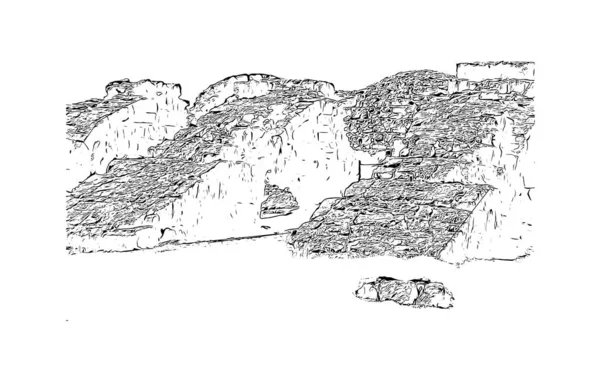 Print Building View Landmark Protaras Municipality Cyprus Hand Drawn Sketch — Stock vektor
