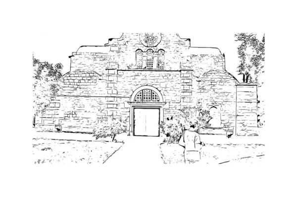 Imprimir Vista Del Edificio Con Hito Protaras Municipio Chipre Dibujo — Archivo Imágenes Vectoriales