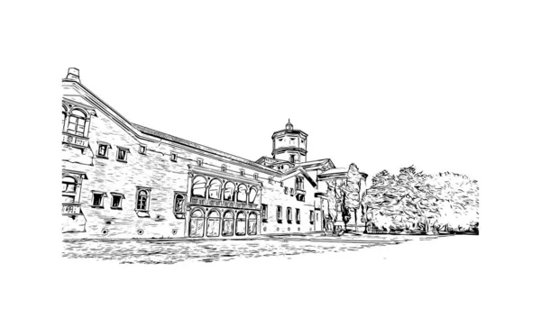拉文纳港的标志性建筑是意大利的海港 矢量手绘草图 — 图库矢量图片