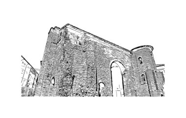 Print Building view with landmark of Ravenna is the liman in Italy. Vektörde elle çizilmiş çizim çizimi.