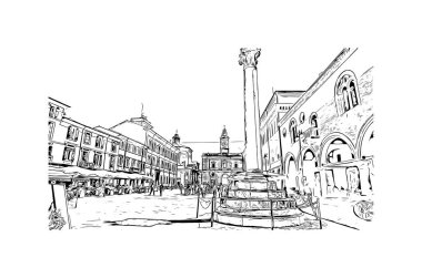 Print Building view with landmark of Ravenna is the liman in Italy. Vektörde elle çizilmiş çizim çizimi.