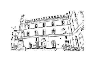 Print Building view with landmark of Ravenna is the liman in Italy. Vektörde elle çizilmiş çizim çizimi.