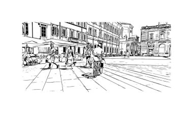 Print Building view with landmark of Ravenna is the liman in Italy. Vektörde elle çizilmiş çizim çizimi.