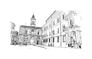 Print Building view with landmark of Ravenna is the liman in Italy. Vektörde elle çizilmiş çizim çizimi.