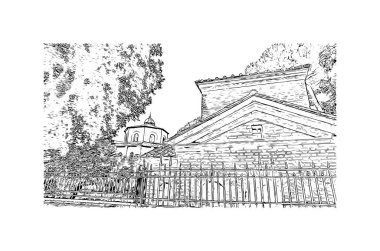 Print Building view with landmark of Ravenna is the liman in Italy. Vektörde elle çizilmiş çizim çizimi.