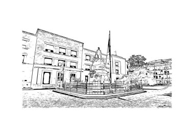 Print Building view with landmark of Ravenna is the liman in Italy. Vektörde elle çizilmiş çizim çizimi.