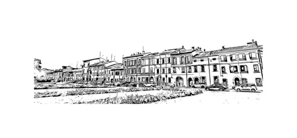 Print Building View Landmark Ravenna Liman Italy Vektörde Elle Çizilmiş — Stok Vektör