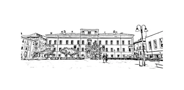 Print Building View Landmark Ravenna Liman Italy Vektörde Elle Çizilmiş — Stok Vektör