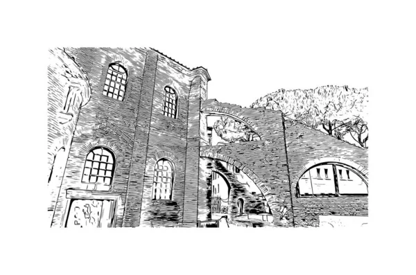 Print Вид Здание Достопримечательностью Порта Равенна Является Морским Портом Италии — стоковый вектор