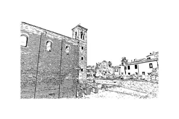 Print Building View Landmark Port Ravenna Hamnen Italien Handritad Skiss — Stock vektor