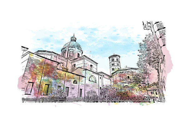 Vytisknout Pohled Budovu Orientačním Bodem Přístavu Ravenně Přístavem Itálii Akvarelové — Stockový vektor