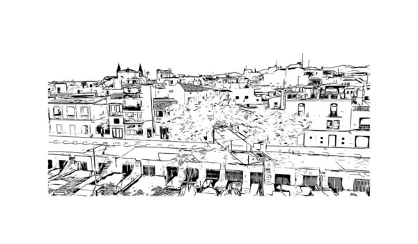 Print Building View Landmark Porto Colom Mallorca Küçük Bir Kasabadır — Stok Vektör