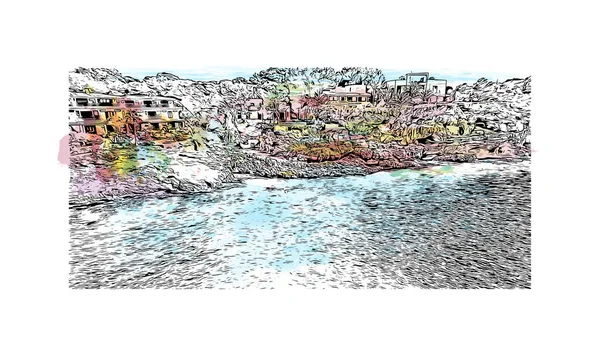 Print Vue Imprenable Sur Porto Colom Est Une Petite Ville — Image vectorielle