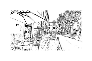 Print Building view with landmark of Porto ferraio is the town in Italy. Vektörde elle çizilmiş çizim çizimi