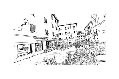 Print Building view with landmark of Porto ferraio is the town in Italy. Vektörde elle çizilmiş çizim çizimi