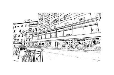 Print Building view with landmark of Porto ferraio is the town in Italy. Vektörde elle çizilmiş çizim çizimi