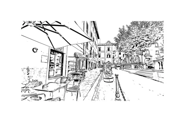 Вид Print Building Орієнтиром Porto Ferraio Містом Італії Намальована Вручну — стоковий вектор