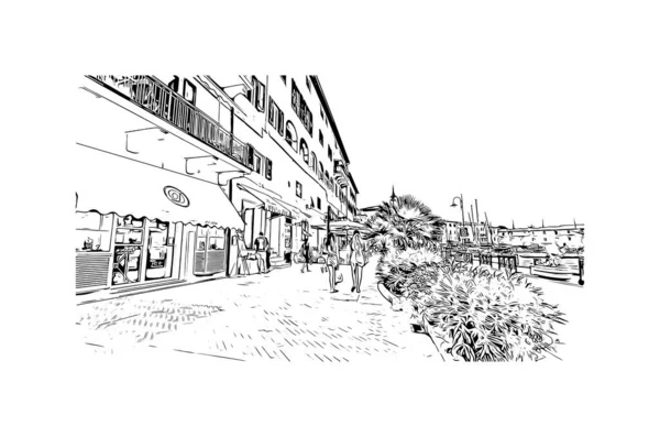 Imprimir Vista Para Edifício Com Referência Porto Ferraio Cidade Itália —  Vetores de Stock