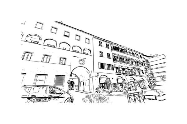 Stampa Vista Edificio Con Punto Riferimento Porto Ferraio Città Italia — Vettoriale Stock
