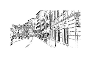 Print Building view with landmark of Portofino is the comune in Italy. vektörde çizim çizimi.