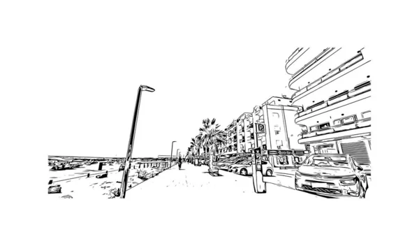 Print Building View Landmark Quarteira Municipality Portugal Hand Drawn Sketch — Stock Vector