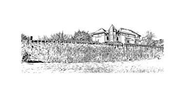 Quimper 'ın simgesi olan Print Building view Fransa' da bir komün. Vektörde elle çizilmiş çizim çizimi.