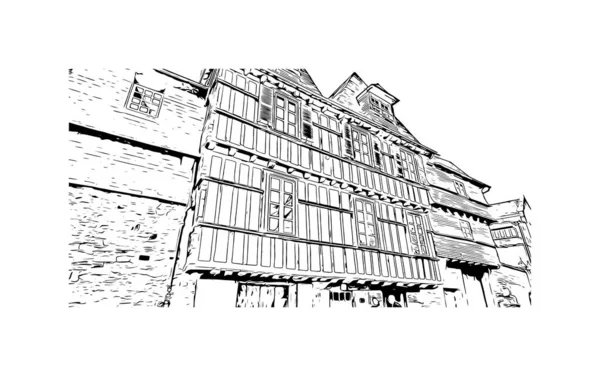 Print Building View Landmark Quimper Kommunen Frankrike Handritad Skiss Illustration — Stock vektor