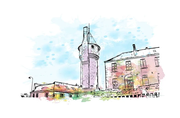 Προβολή Κτιρίου Ορόσημο Του Quimper Είναι Κοινότητα Στη Γαλλία Υδατογραφία — Διανυσματικό Αρχείο
