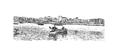 Print Building view with landmark of Rabat is the capital of Morocco. Vektörde elle çizilmiş çizim çizimi.