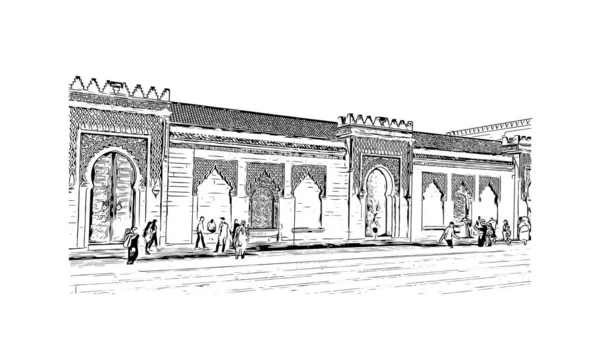 Print Building View Landmark Rabat Capital Morocco Hand Drawn Sketch — Stock Vector