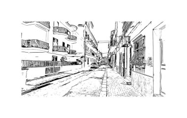 Print Building view with landmark of Ragusa is the city in Italy. Vektörde elle çizilmiş çizim çizimi.