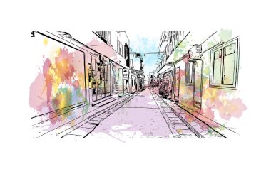 Print Building view with landmark of Ragusa is the city in Italy. Vektörde elle çizilmiş çizim çizimi.