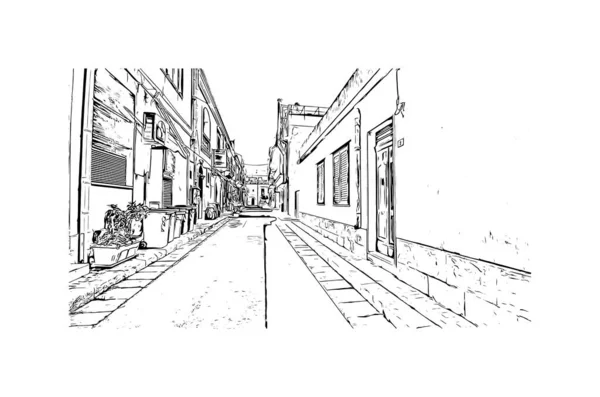 Print Building Vista Com Marco Ragusa Cidade Itália Desenho Desenhado — Vetor de Stock